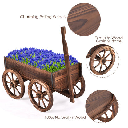 Costway Multifunctional Flower Cart Made of Anti-Corrosion Wood with 4 Wheels