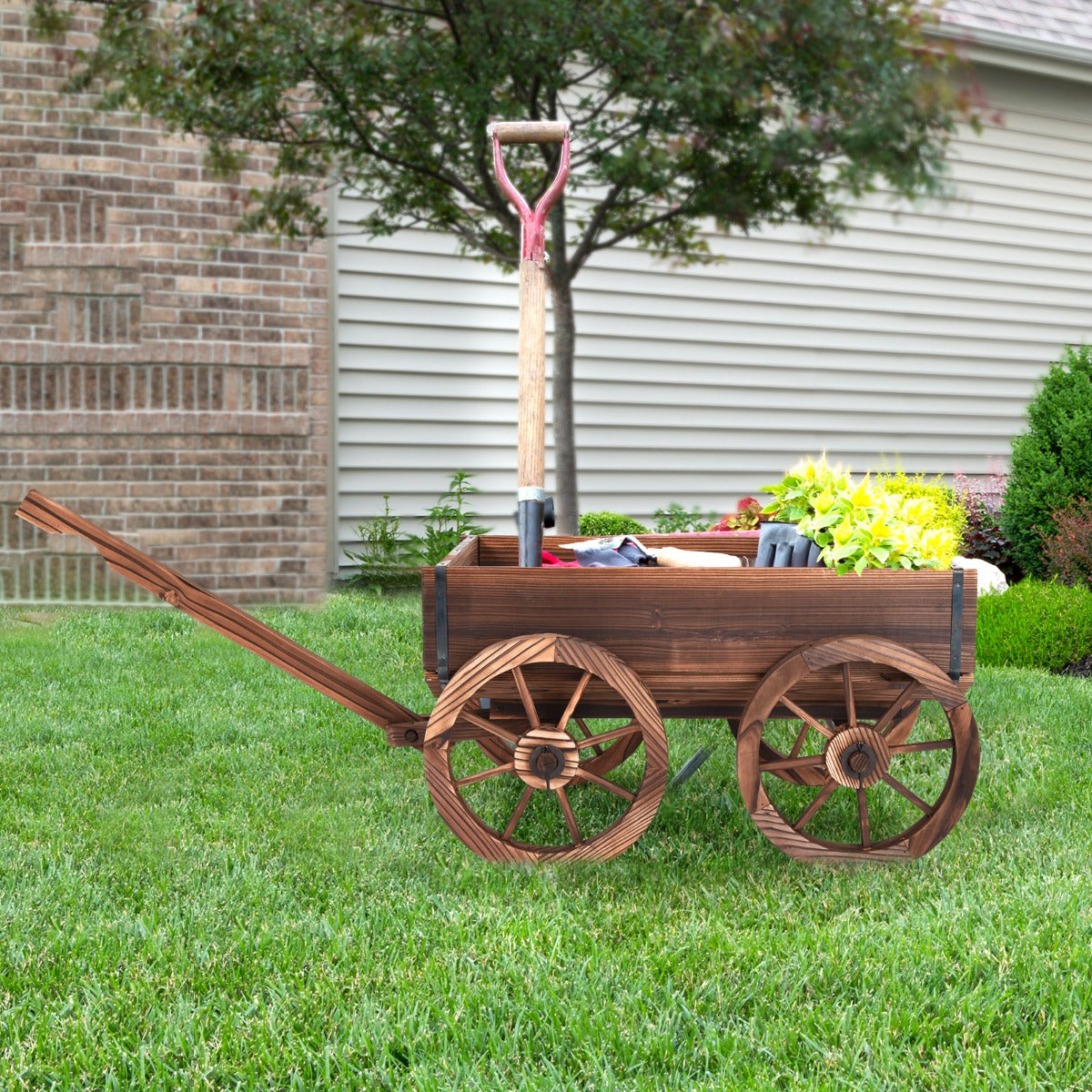 Drainage holes in the flower cart help remove excess water and improve airflow for healthy plants