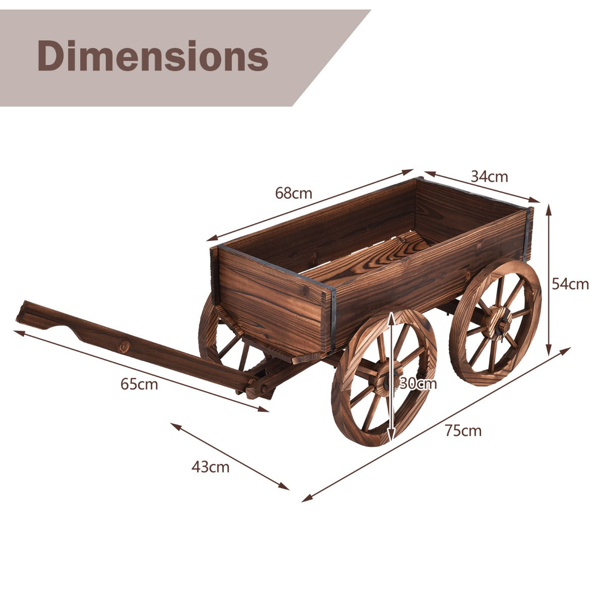 Costway Multifunctional Flower Cart Made of Anti-Corrosion Wood with 4 Wheels