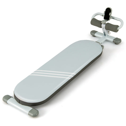 Three-position adjustable sit-up bench with 120 to 137 cm length suits users of different heights