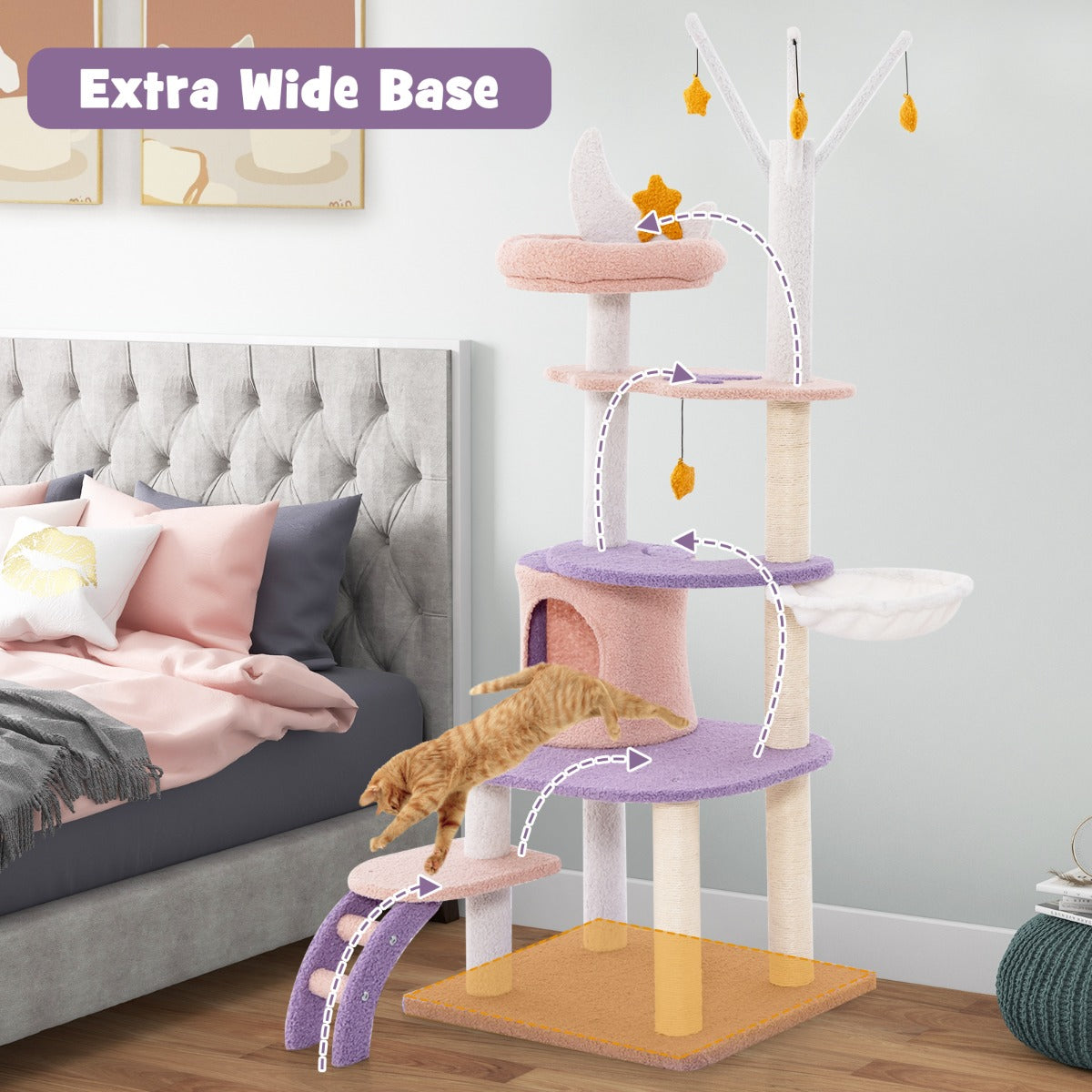 Purplish Pink Multi-Level Cat Tree with Platforms, Condo & Sisal Posts