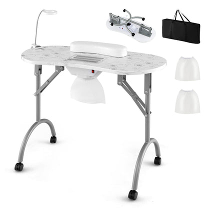 Folding Manicure Nail Table with Electric Dust Collector-White