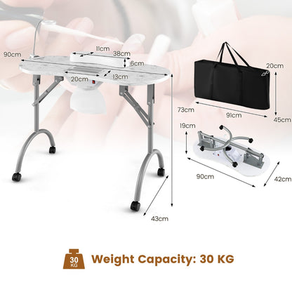 Folding Manicure Nail Table with Electric Dust Collector-White