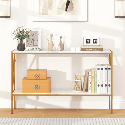 Narrow Console Table with Storage and 2 Support Bars-White
