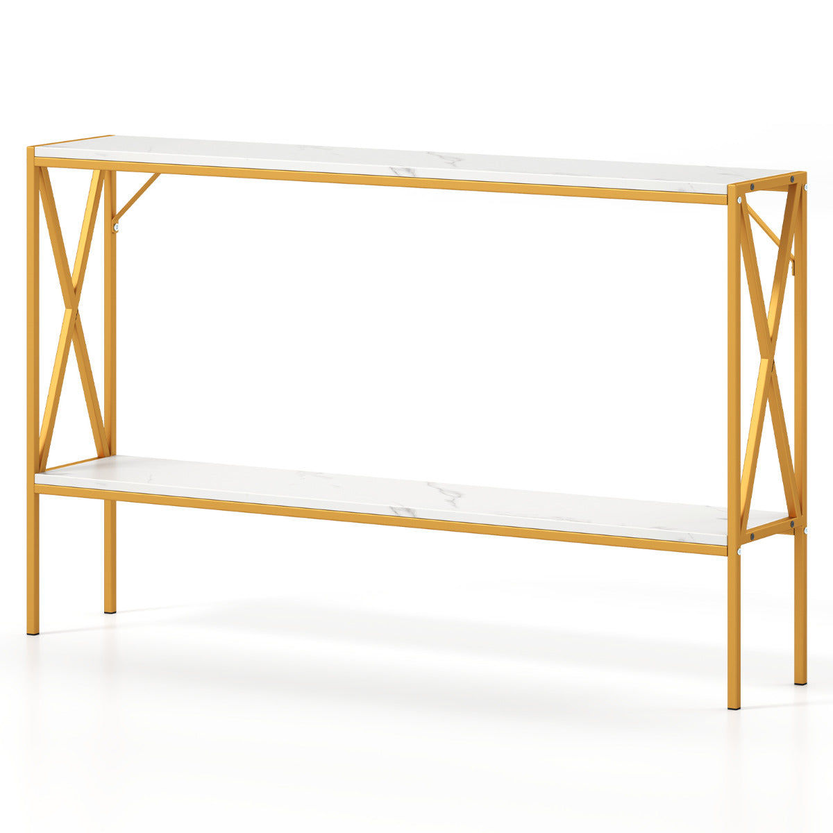 Narrow Console Table with Storage and 2 Support Bars-White