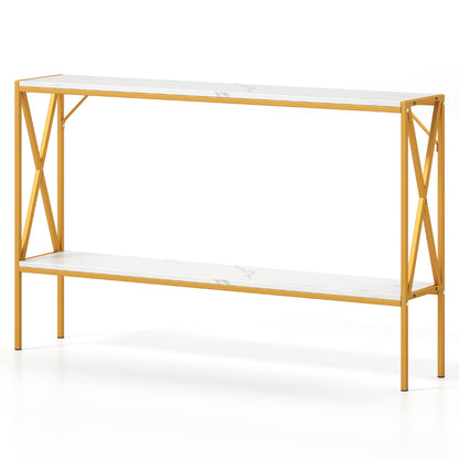 Narrow Console Table with Storage and 2 Support Bars-White