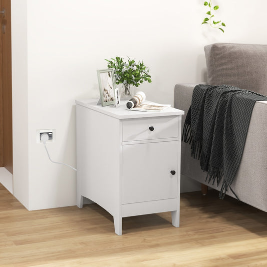 Costway Narrow Nightstand with USB Ports and Outlets-White