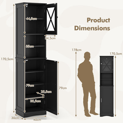 Narrow Tall Bathroom Freestanding Storage Cabinet with 5 Adjustable Shelves-Black