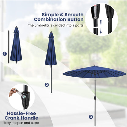 Costway Outdoor Umbrella with 18 Fiberglass Ribs for Backyard-Navy
