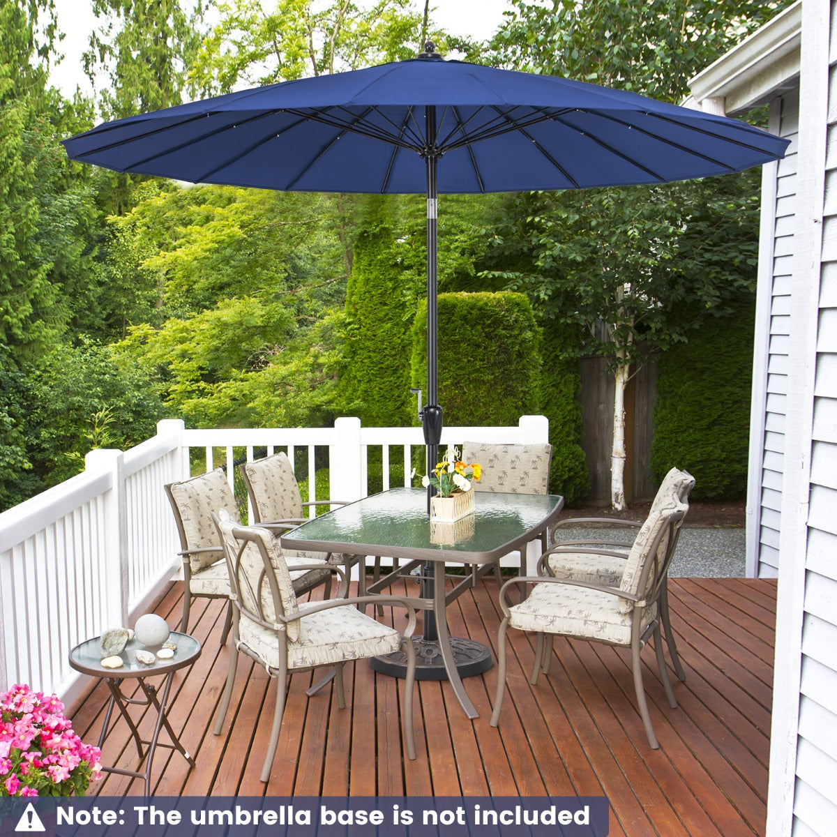 Crank handle makes opening and closing this garden umbrella smooth, quick, and convenient