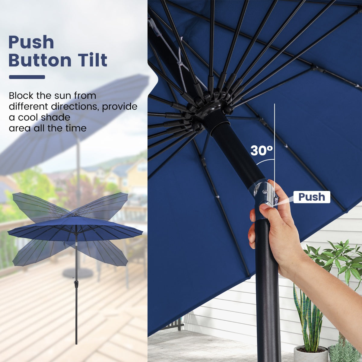 Lightweight market umbrella pairs well with outdoor dining tables and patio furniture