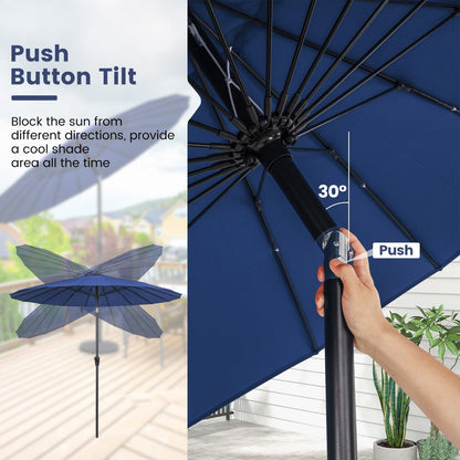Lightweight market umbrella pairs well with outdoor dining tables and patio furniture