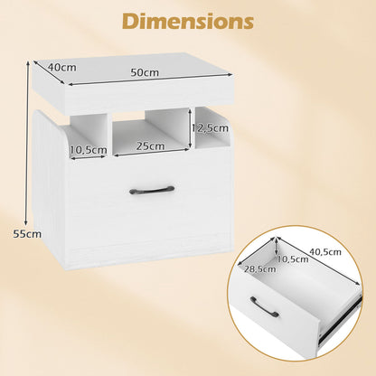 Nightstand with Charging Station and Sliding Top Storage-White