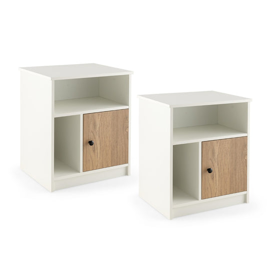 Costway Nightstands Set of 2 with Open Shelves and Cable Management Hole-Natural