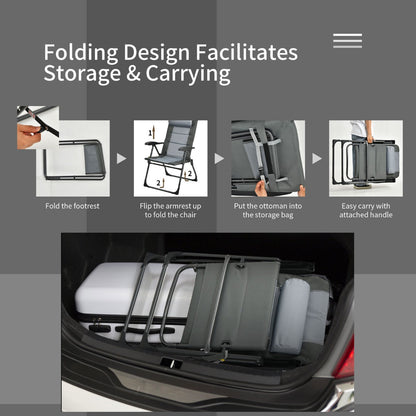 Portable reclining chair set offers comfortable seating for camping, travel, offices, and gardens