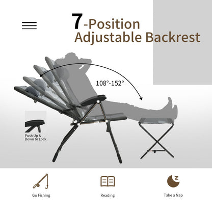 Portable reclining chair set offers comfortable seating for camping, travel, offices, and gardens