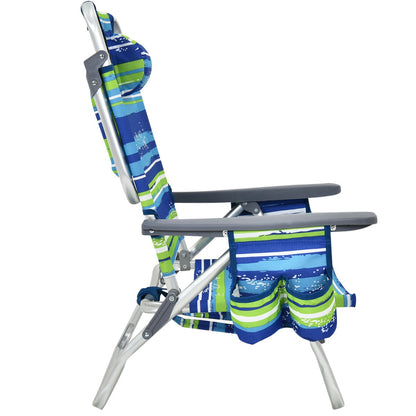 Costway 2-Pack Folding Backpack 5-Position Beach Chair with Pillow for Outdoor Blue