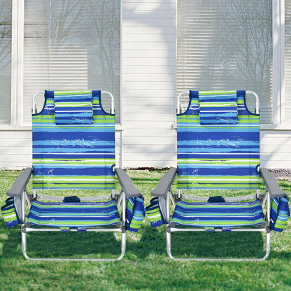 Costway 2-Pack Folding Backpack 5-Position Beach Chair with Pillow for Outdoor Blue