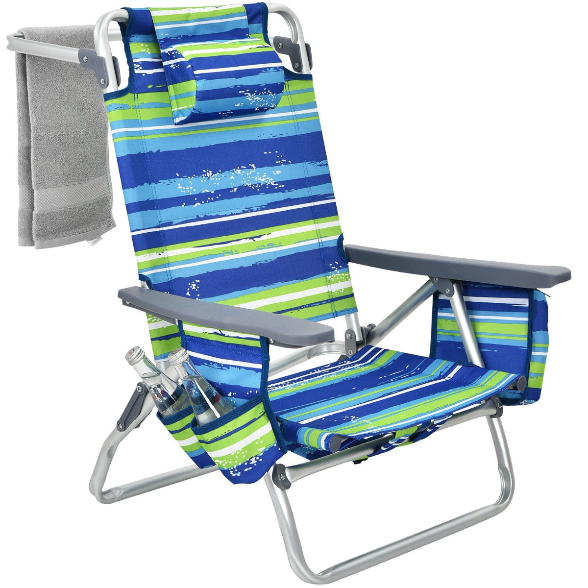 Costway 2-Pack Folding Backpack 5-Position Beach Chair with Pillow for Outdoor Blue