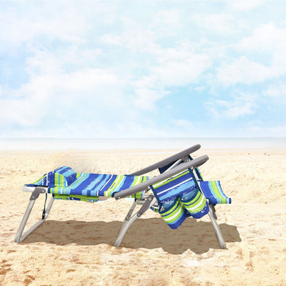 Costway 2-Pack Folding Backpack 5-Position Beach Chair with Pillow for Outdoor Blue