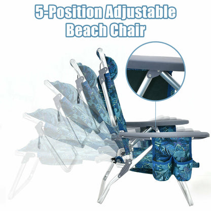 Costway Set of 2 Folding Beach Chair Set with Headrest and Cup Holder-Blue