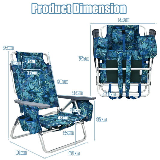 Two-pack folding beach chairs with five-position adjustable backrests for reading, reclining, and sunbathing