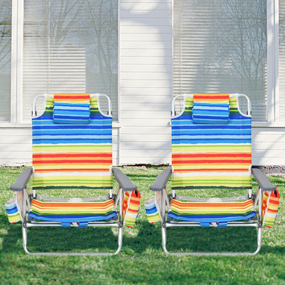 Costway Set of 2 Folding Beach Chair Set with Headrest and Cup Holder-Multicolor