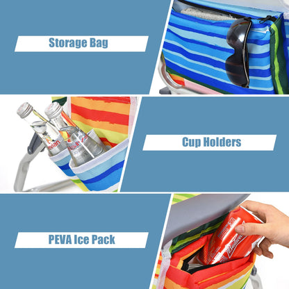Costway Set of 2 Folding Beach Chair Set with Headrest and Cup Holder-Multicolor