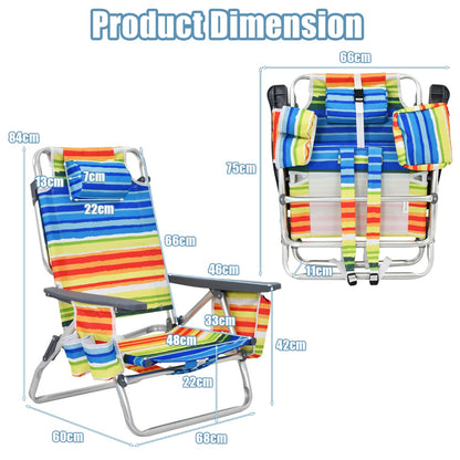 Costway Set of 2 Folding Beach Chair Set with Headrest and Cup Holder-Multicolor