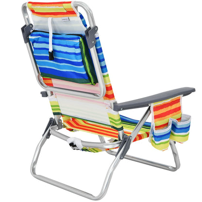 Costway Set of 2 Folding Beach Chair Set with Headrest and Cup Holder-Multicolor