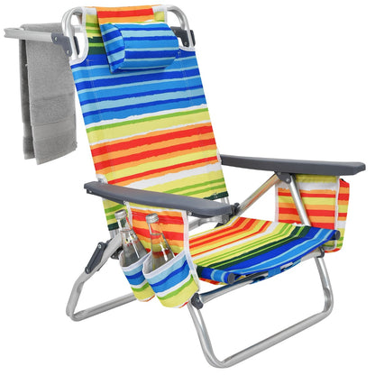 Costway Set of 2 Folding Beach Chair Set with Headrest and Cup Holder-Multicolor