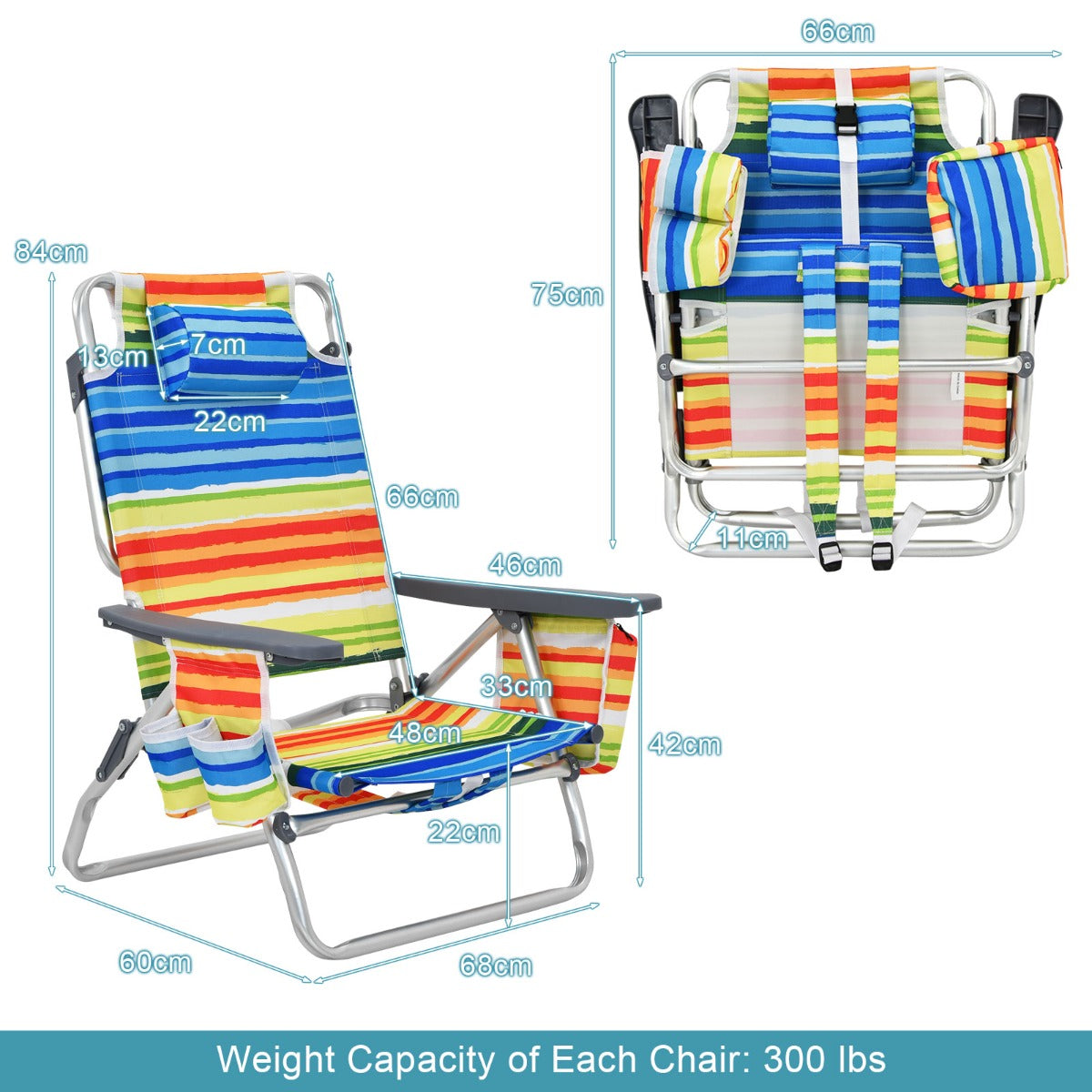 Costway Portable Camping Chairs with 5 Adjustable Positions for Lawn/Poolside-Yellow