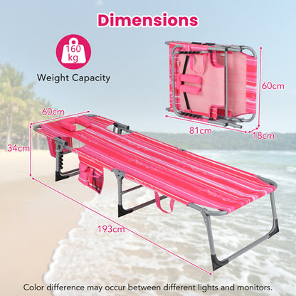 Folding Beach Lounge Chair with Pillow for Outdoor-Light Pink