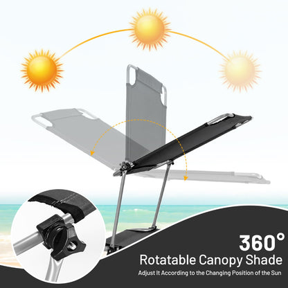 Costway Foldable Sun Shading Lounge Chair with Side Storage Pocket for Garden Black