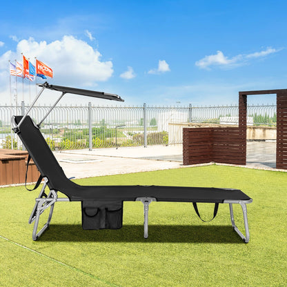 Costway Foldable Sun Shading Lounge Chair with Side Storage Pocket for Garden Black