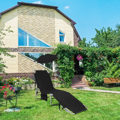 Costway Foldable Sun Shading Lounge Chair with Side Storage Pocket for Garden Black