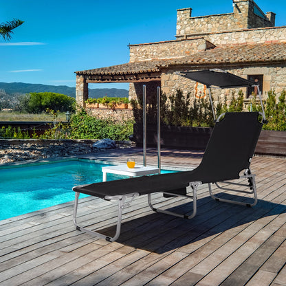 Costway Foldable Sun Shading Lounge Chair with Side Storage Pocket for Garden Black