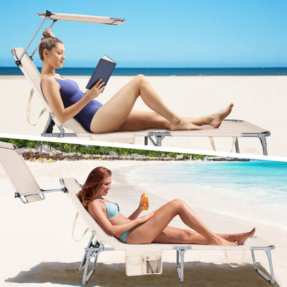 Costway Foldable Sun Shading Lounge Chair with Side Storage Pocket for Garden
