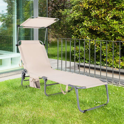 Costway Foldable Sun Shading Lounge Chair with Side Storage Pocket for Garden