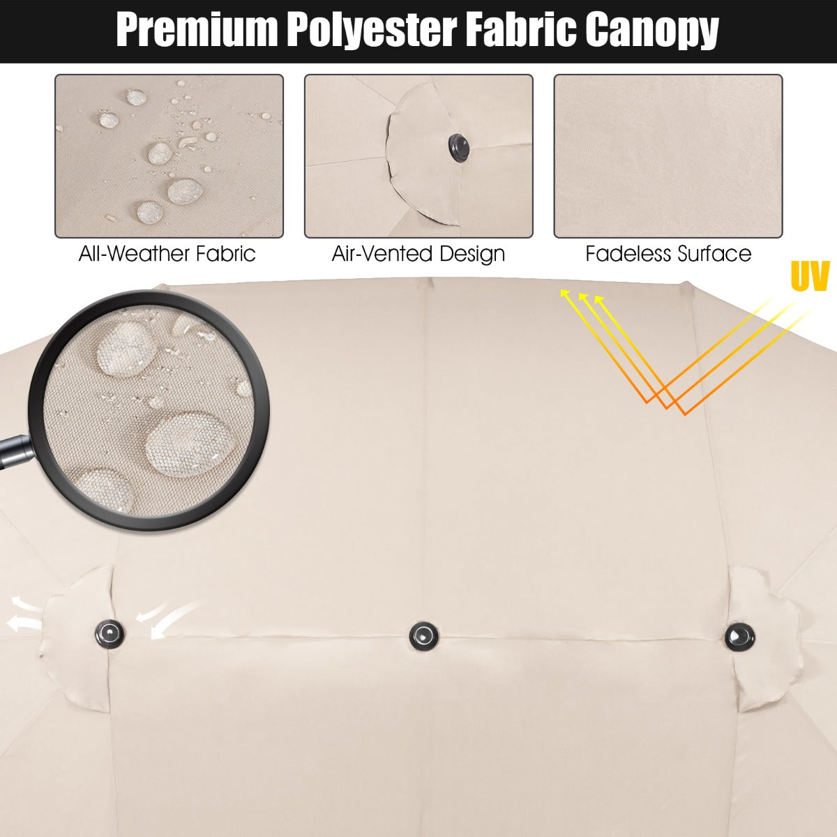Double-Sided Patio Umbrella with Hand-Crank System and Enhanced Base for Residential and Commercial Use-Beige