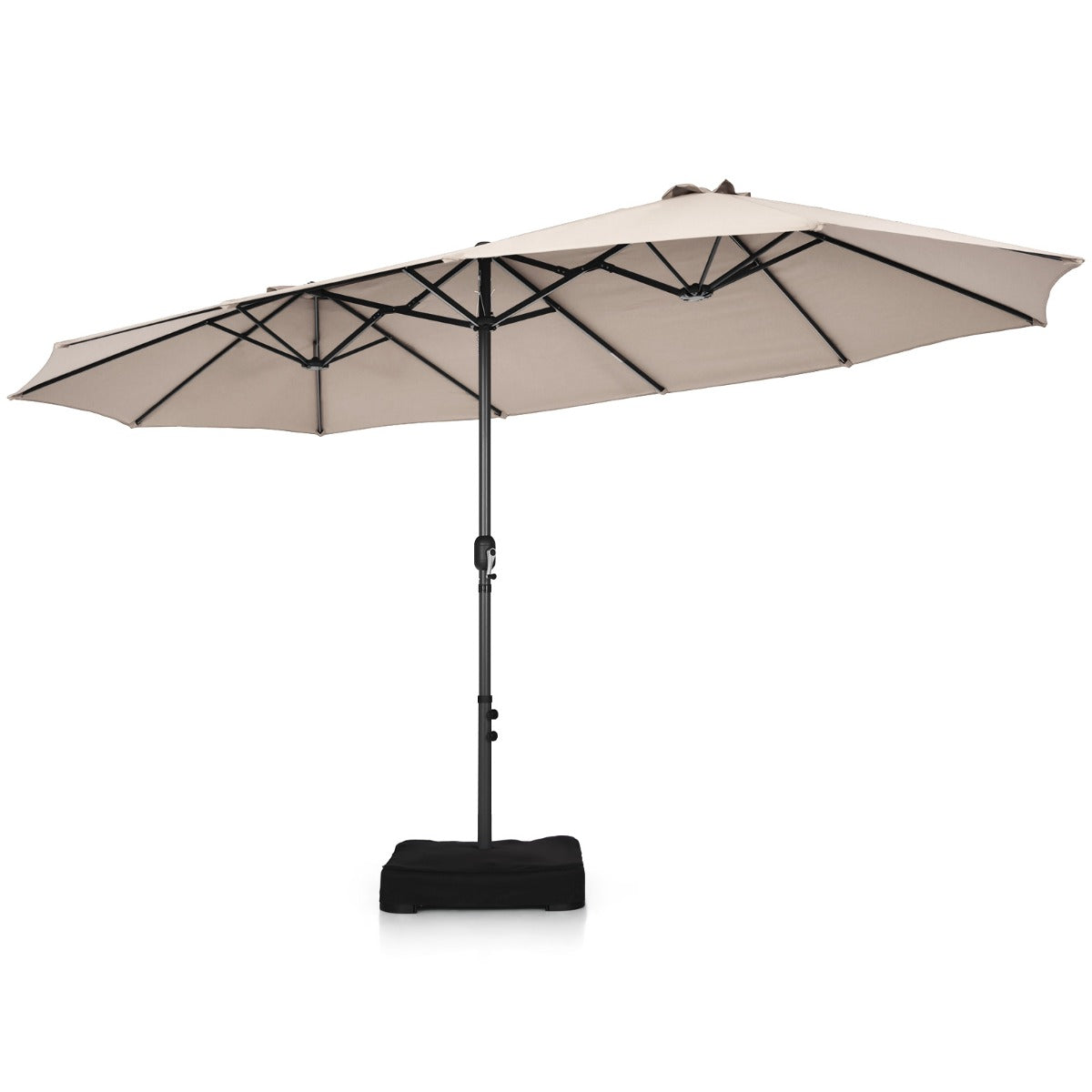 Double-Sided Patio Umbrella with Hand-Crank System and Enhanced Base for Residential and Commercial Use-Beige