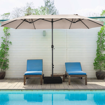 Double-Sided Patio Umbrella with Hand-Crank System and Enhanced Base for Residential and Commercial Use-Beige