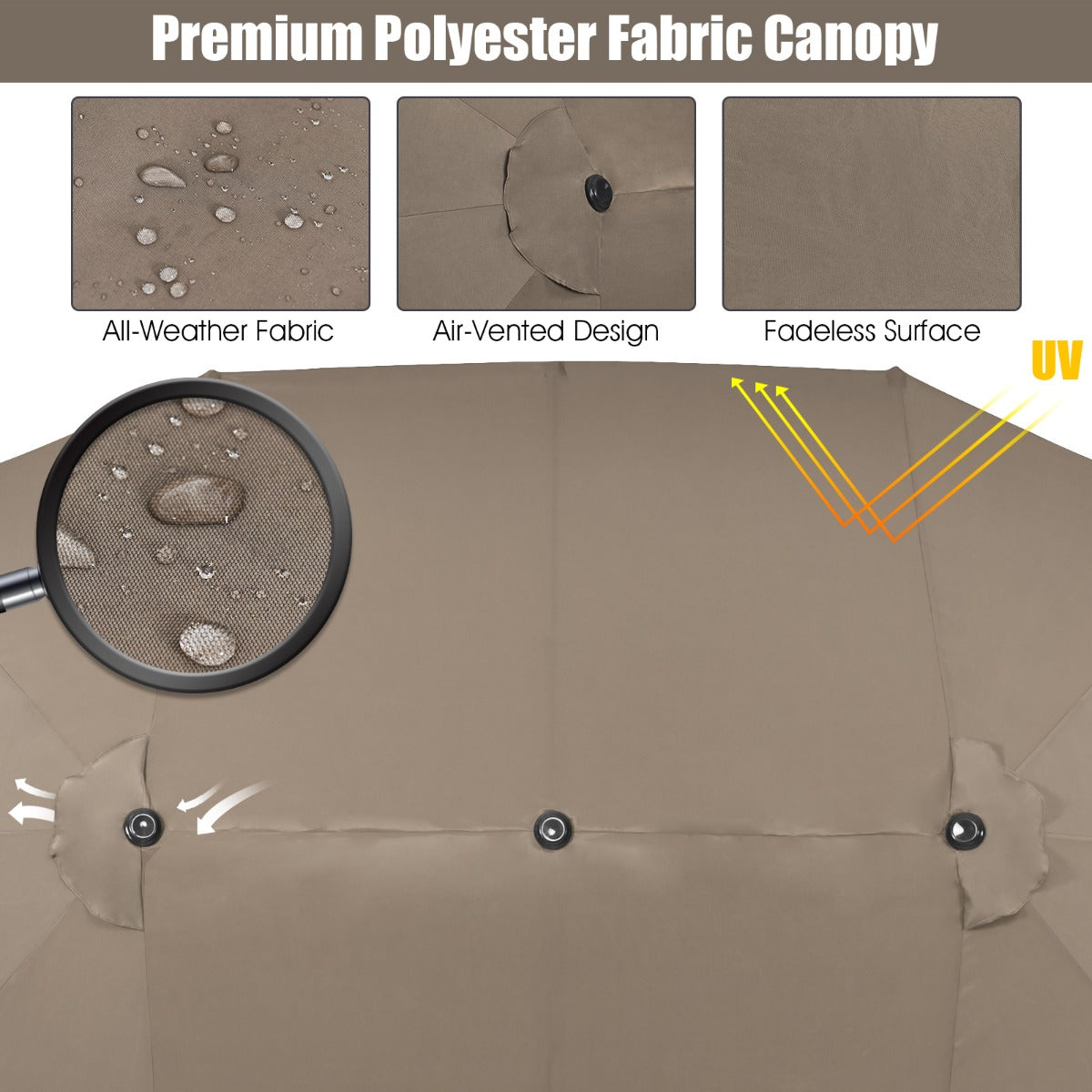Double-Sided Patio Umbrella with Hand-Crank System and Enhanced Base for Residential and Commercial Use-Coffee