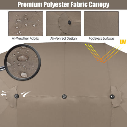 Double-Sided Patio Umbrella with Hand-Crank System and Enhanced Base for Residential and Commercial Use-Coffee