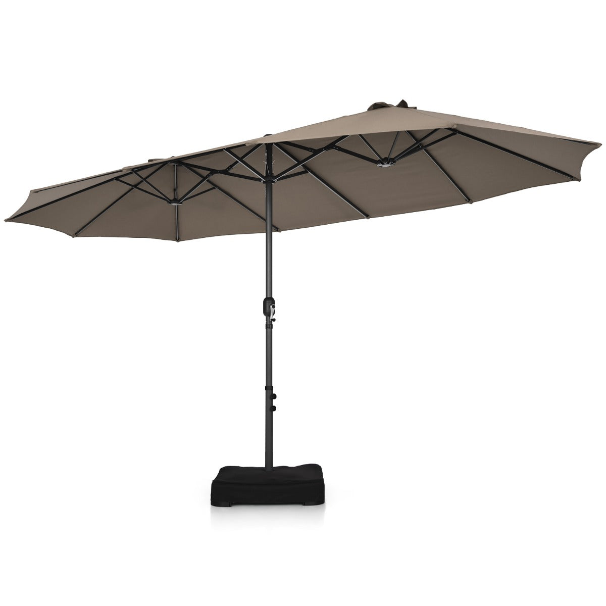 Double-Sided Patio Umbrella with Hand-Crank System and Enhanced Base for Residential and Commercial Use-Coffee
