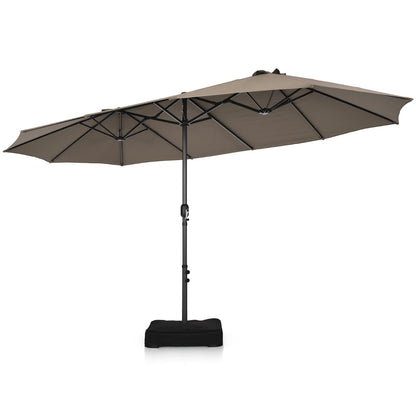 Double-Sided Patio Umbrella with Hand-Crank System and Enhanced Base for Residential and Commercial Use-Coffee