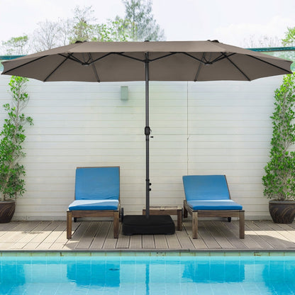 Double-Sided Patio Umbrella with Hand-Crank System and Enhanced Base for Residential and Commercial Use-Coffee