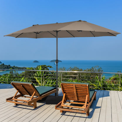 Double-Sided Patio Umbrella with Hand-Crank System and Enhanced Base for Residential and Commercial Use-Coffee