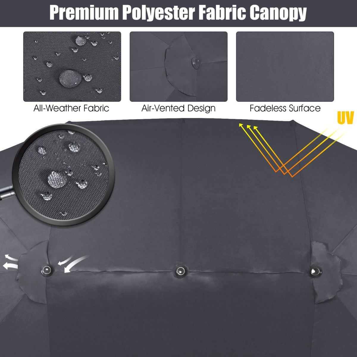 Double-Sided Patio Umbrella with Hand-Crank System and Enhanced Base for Residential and Commercial Use -Dark Grey