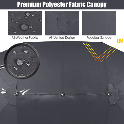 Double-Sided Patio Umbrella with Hand-Crank System and Enhanced Base for Residential and Commercial Use -Dark Grey